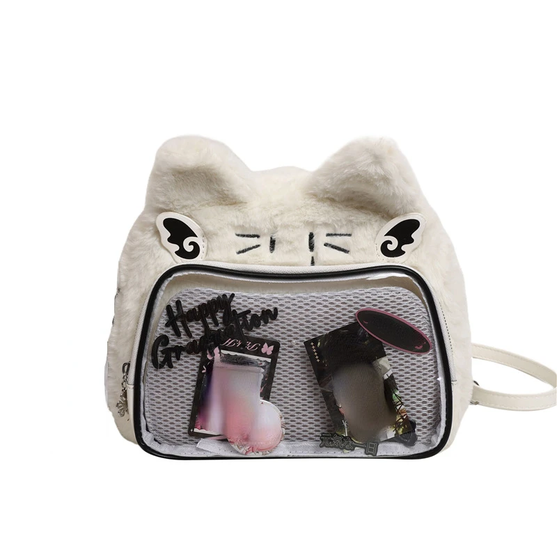 Ita Bags for Women Students Cartoon Fluffy Schoolbag Y2k Transparent All Match Ins Crossbody Bag Fashion Kawaii Casual Backpacks