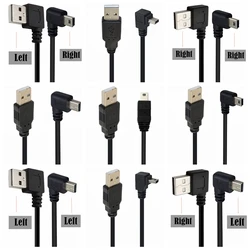 Double 90 Degree Right Angle Mini USB 5 Pin T Port Short USB 2.0 Cable Type A Male to Mini B Fast Charger Date Cable 25CM 1.5m