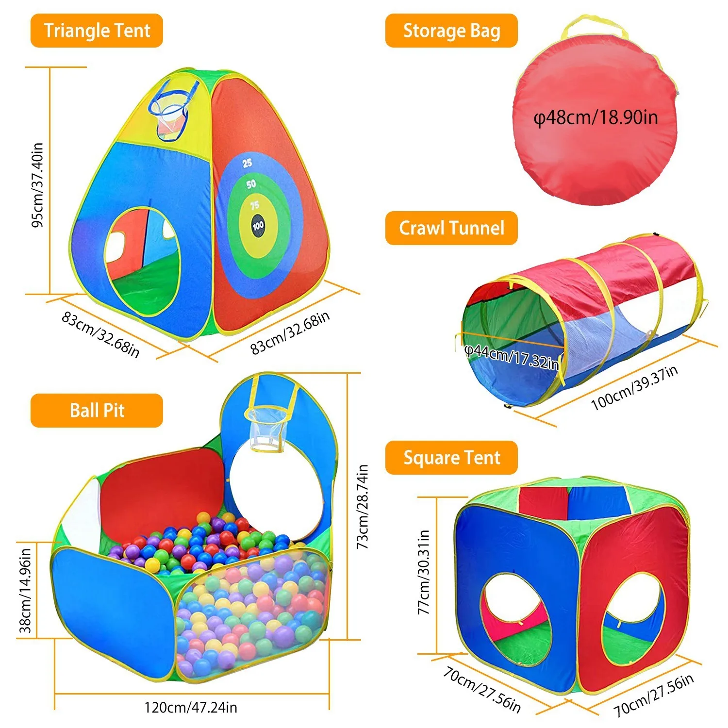 5 Stuks Kids Ballenbak Tenten Pop Up Speelhuisje Met/2 Kruipen Tunnel & 2 Tent Voor Jongens meisjes Peuters