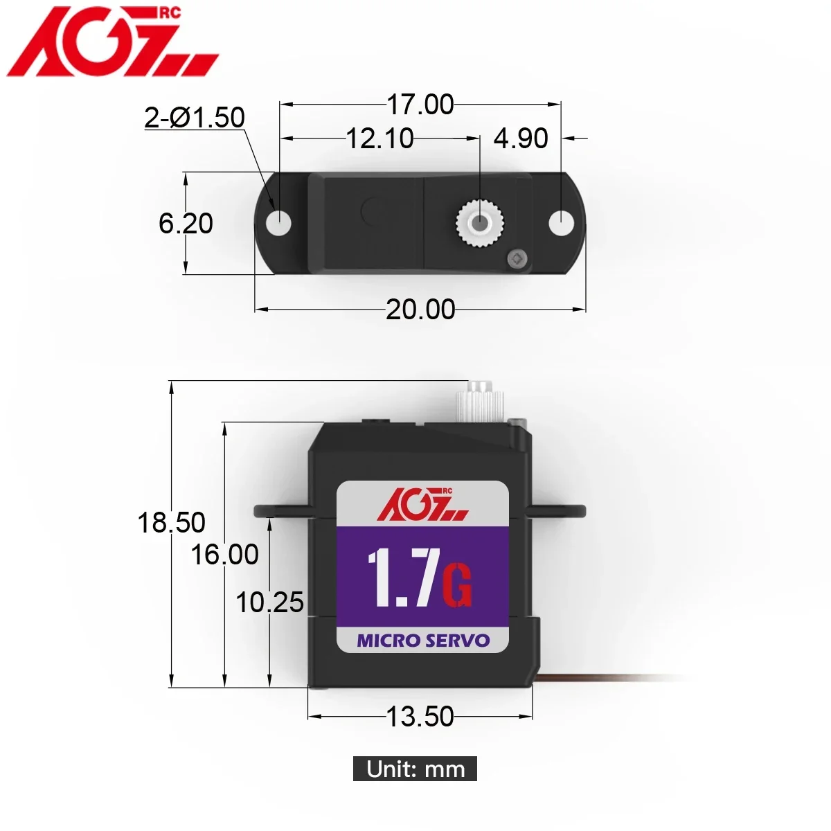 AGFRC C017CLS 1.7g Mini JST Ultra Micro Digital Servo 0,075 kg / 0,05 segundos para 1:35 Scaler RC Helicóptero Carro Robô