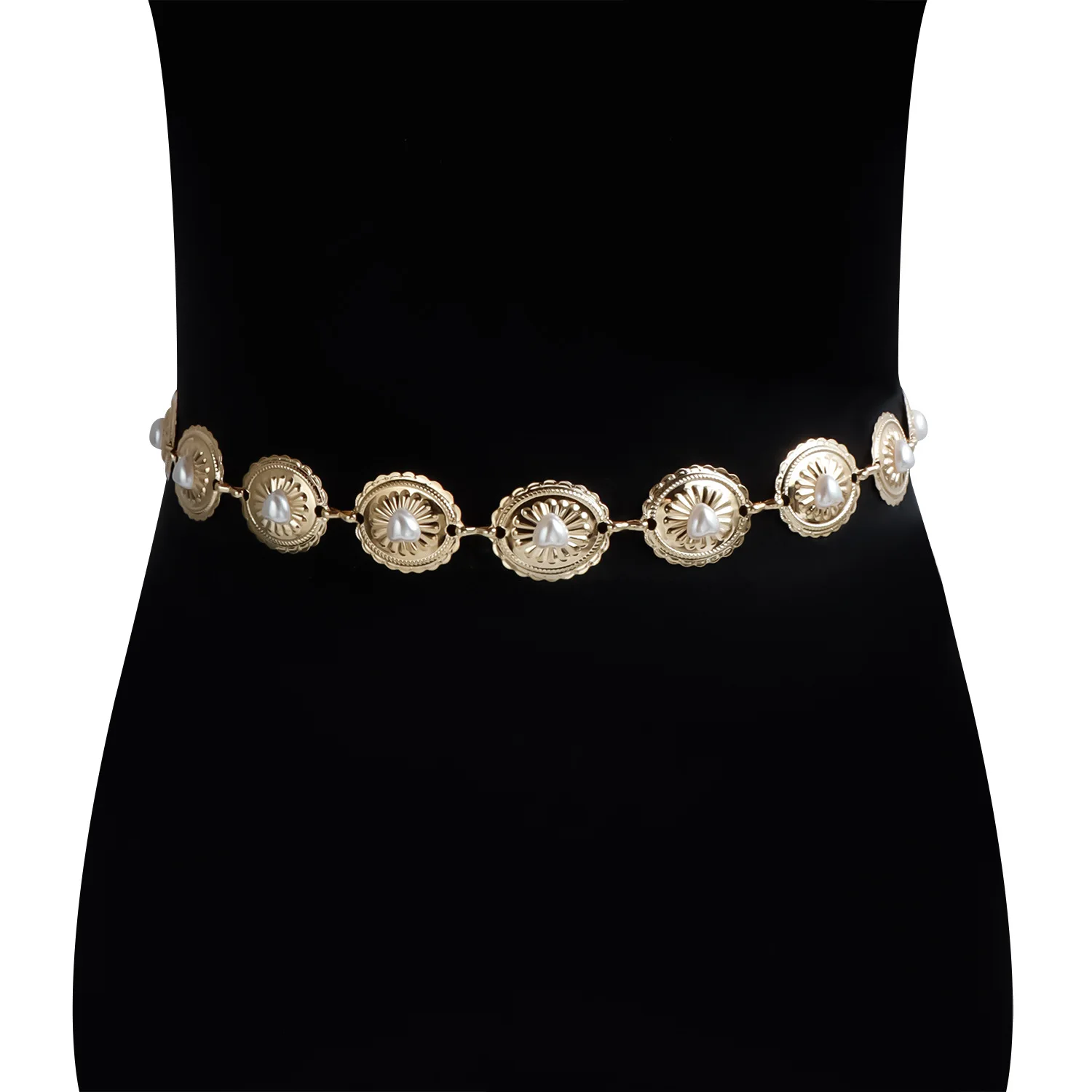 Summer Bohemian Waist Chain Pearl Inlaid Heart Elliptical Links Tribal Body Jewelry Adjustable for Beach Festival - Image 4