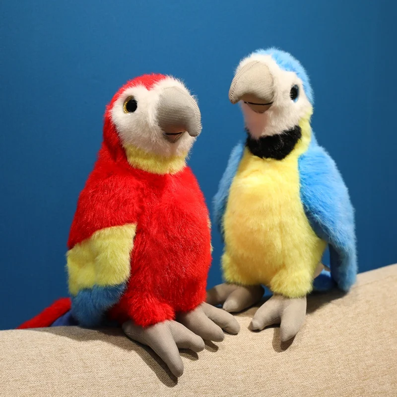 12/21cm Like Real Bird Doll Stuffed Soft Red Blue Parrot Standing Plushie Home Office Decoration Kids Gift