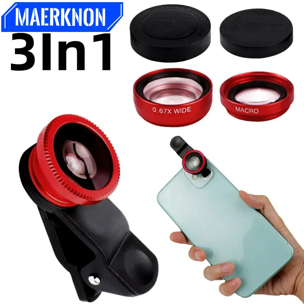 3 In1 Phone Lens Generic Camera for Smartphone Wide Angle Fisheye Lens and Clip Macro Camera Sets For iPhone Huawei All Phone