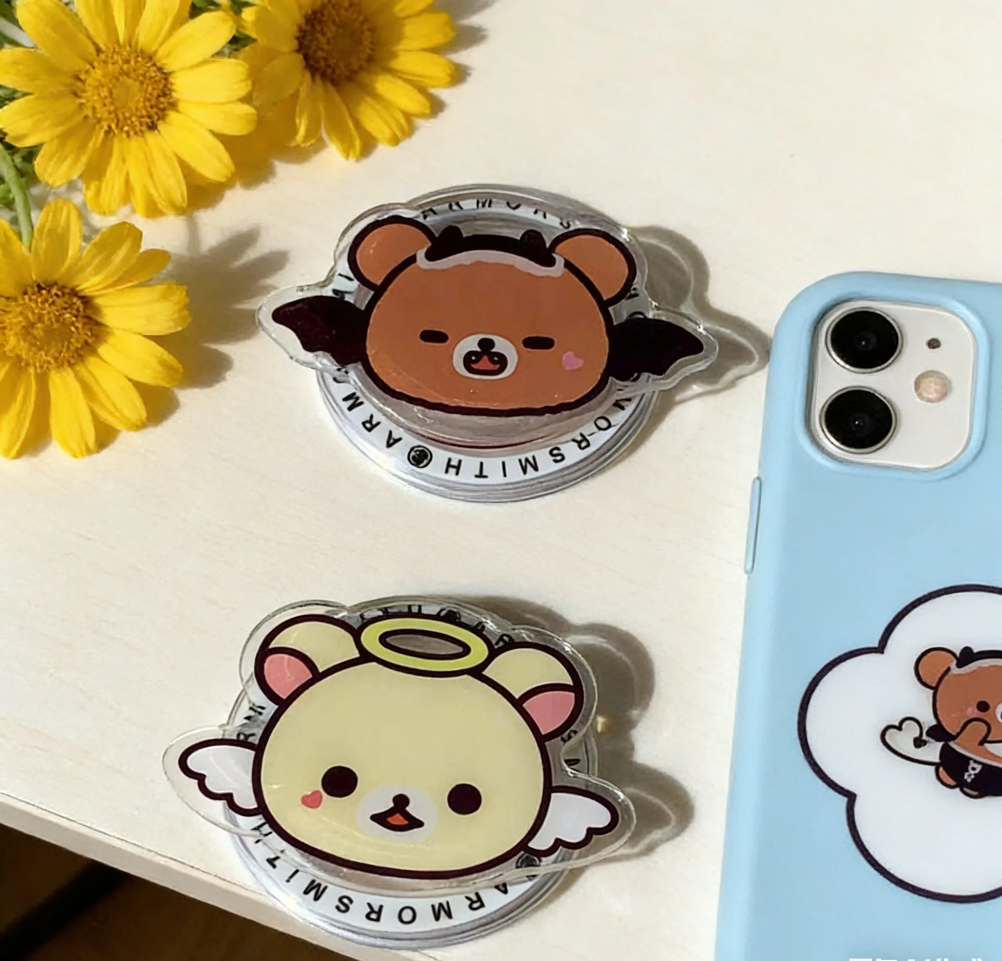 

Korean Cute Bear Phone Holder For iPhone 17 16 15 Wireless Charging Case Holder Magsafe Magnetic Phone Griptok Grip Tok Stand
