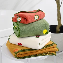 New Embroidered Bath Towel with Avocado Pineapple Strawberry Embroidered Coral Fleece Absorbent Soft Non Shedding Non Fading