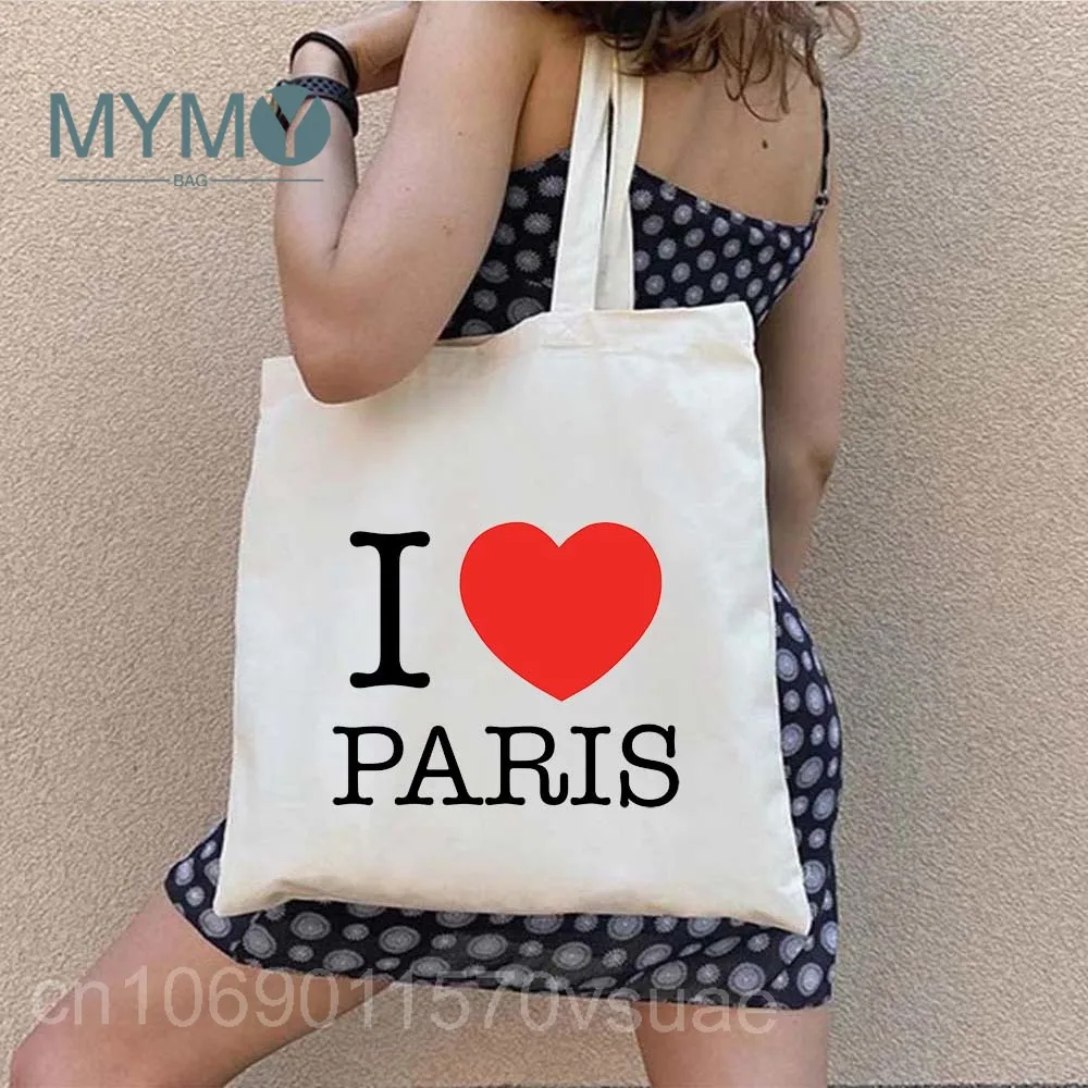 Vintage Eiffel Tower Paris France Girl Shoulder Bags Women Large Capacity Casual Tote Female Shopping Bag Canvas Travel Handbag