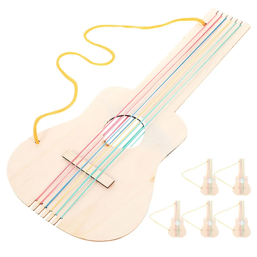 5Pcs Unfinished Wooden Guitar DIY Making Music Instrument for Kids Unique Shape Toy Guitar Unpainted Wooden Guitar,