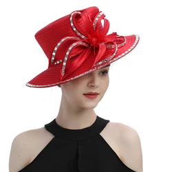 Athleisur Red Satin Cloth Hat Elegant Photography Hats Chain Fashion Formal Hat Masquerade Flower Wedding Top Hat for Ladies