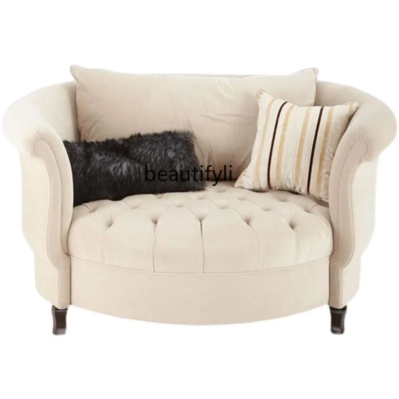 round Shaped Sofa Modern Minimalist Living Room Small Apartment Lazy Fabric American Pull Buckle Arc Single-Seat Sofa Chair