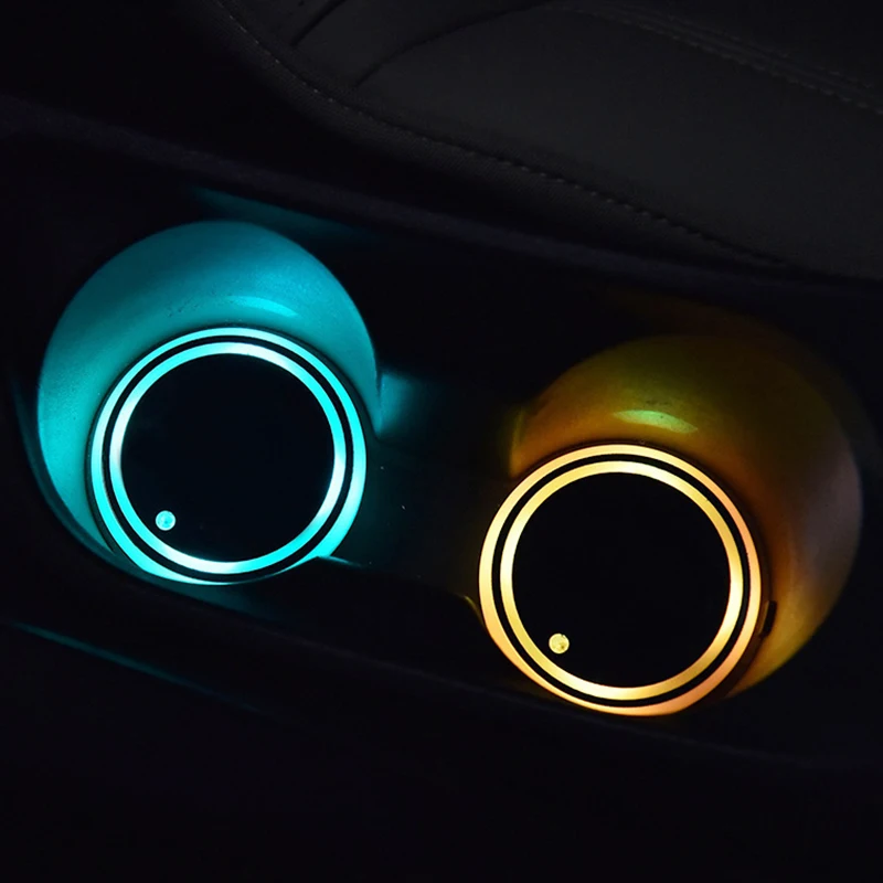 Luminous Car Water Cup Coaster Holder 7 Colorful RGB USB Charging Car Led Atmosphere Light For Universal Auto Accessories