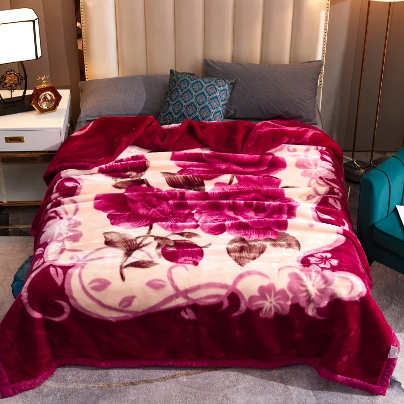 180x220cm Home Blanket Double Layered Encrypted Plush Fur Coral Fleece Quilt Winter Dormitory Sofa Keep Warm Sheet Bed Cover