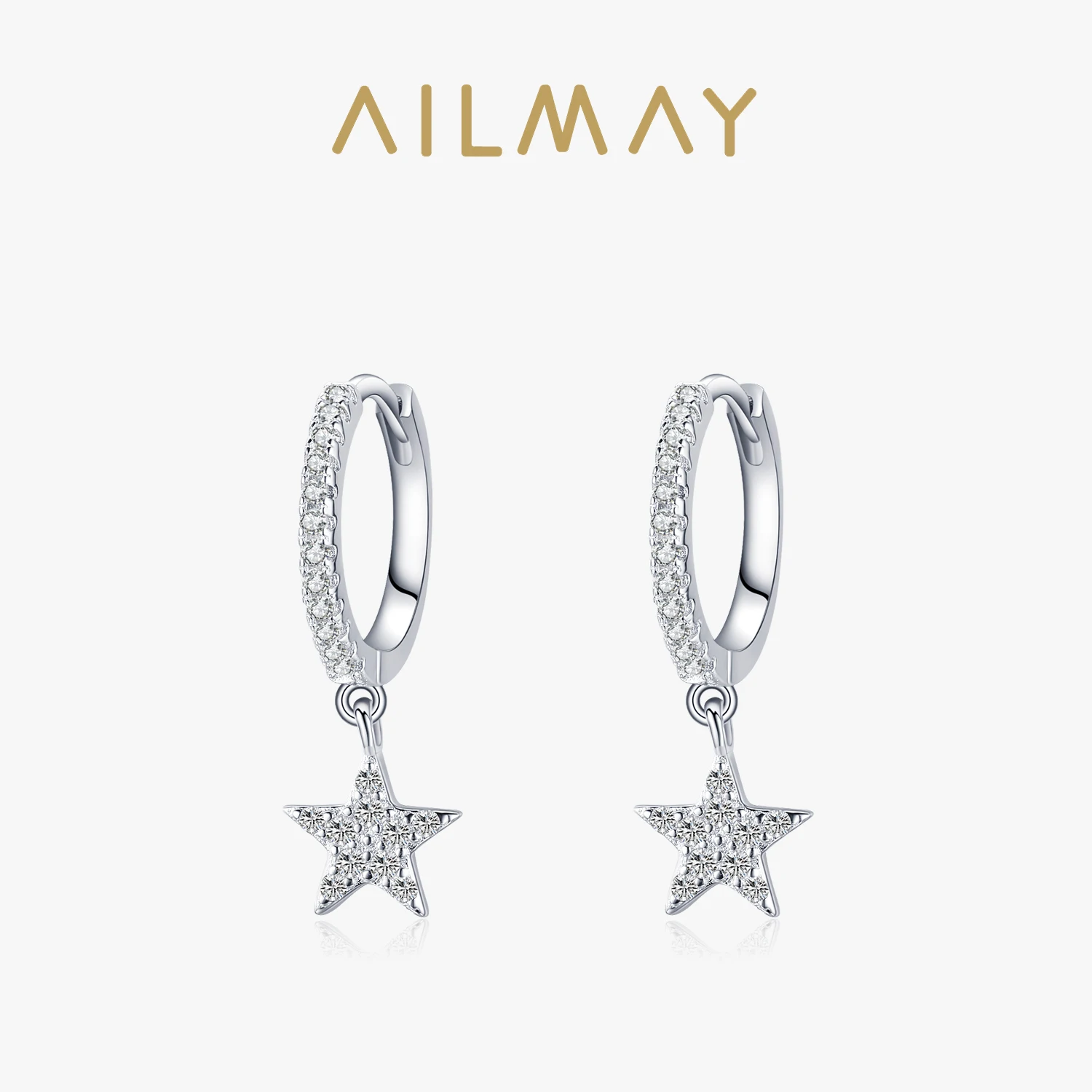 Ailmay Fashion 925 Sterling Silver Star Dangle Earrings Luxury Sparkling CZ For Women Classic Wedding Statement Jewelry