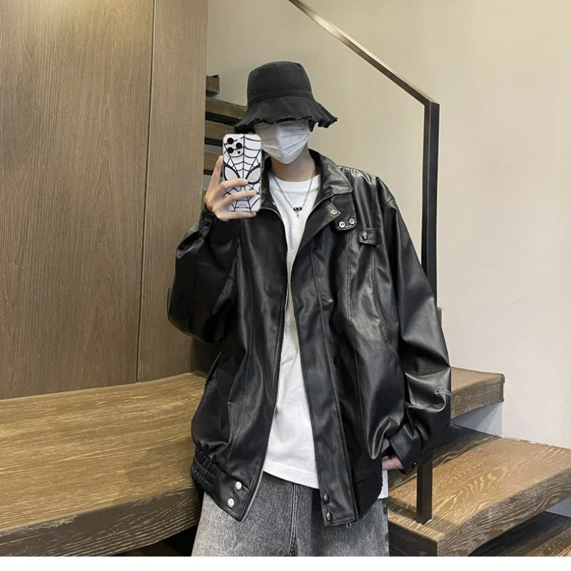 

2025 Locomotive Clothing Leather Jacket Men's Spring Autumn New Trendy Brand Pu Stand-up Collar Top American Retro Casual Coats