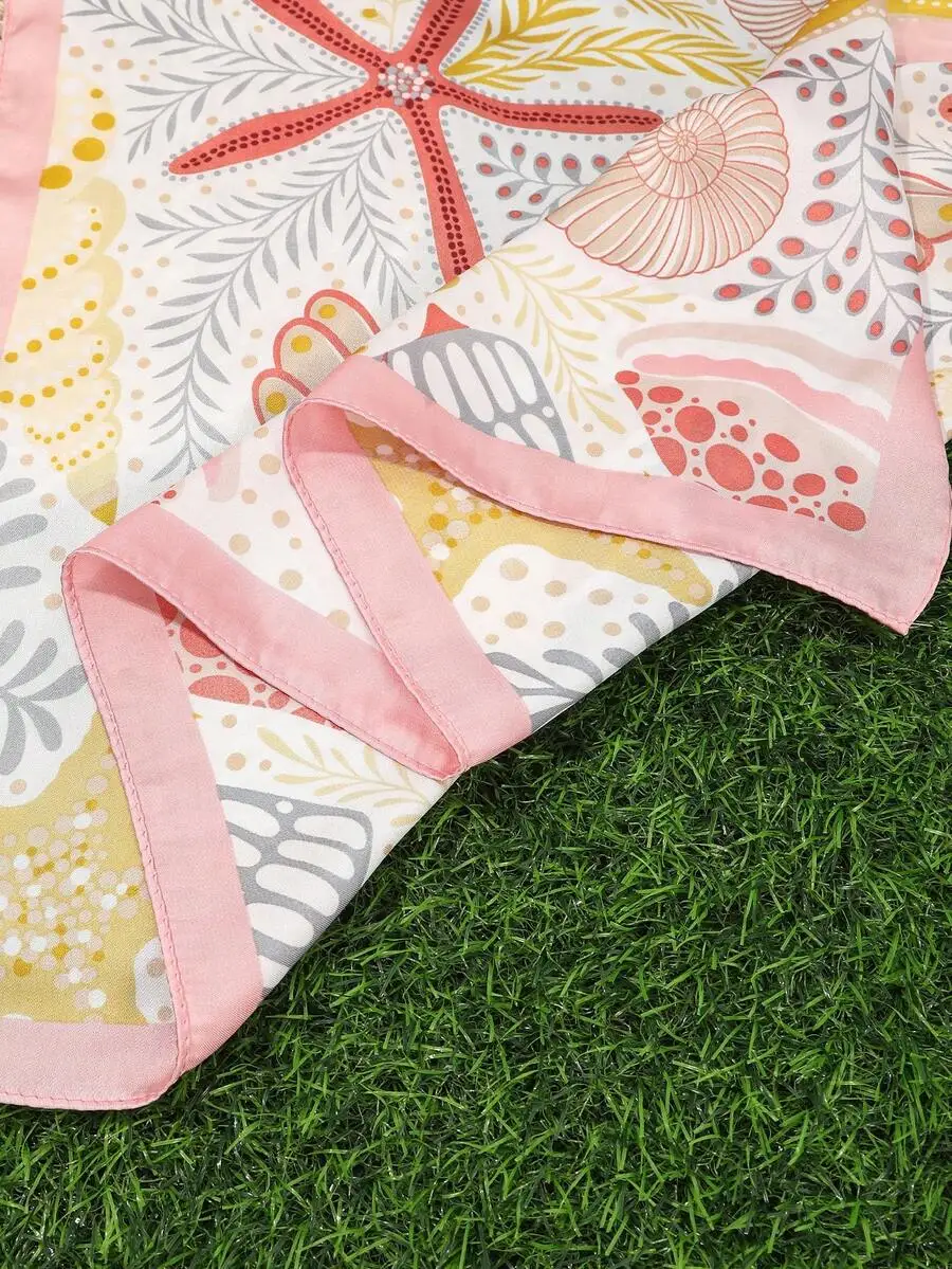 

Beach Vacation Seashell Starfish Coral Print Scarf Travel Accessory