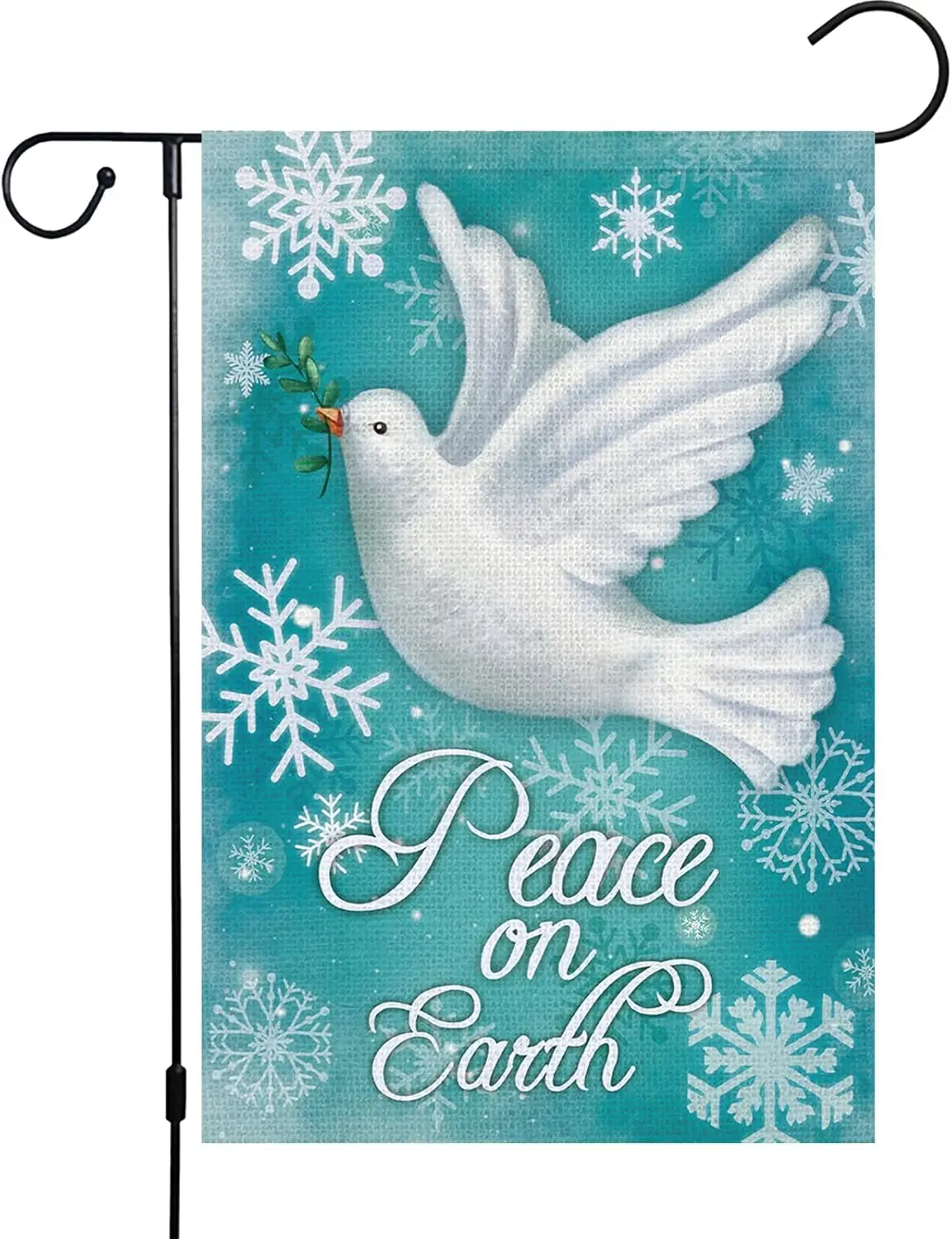 Louise Maelys Winter Garden Flag 12x18 Double Sided, Small Burlap Pigeon Snowflake Pray Hope Garden Yard Flags World Peace on Ea