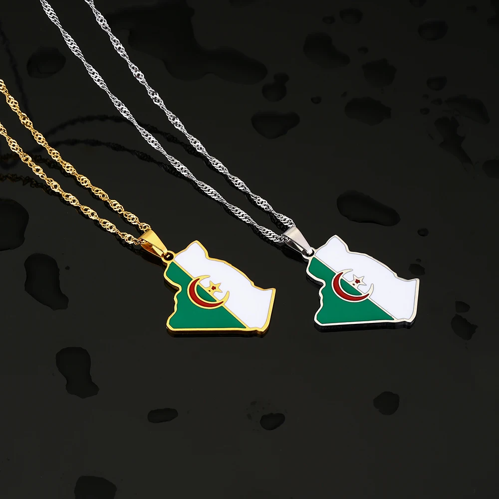 

Fashion Algeria Map Flag Pendant Necklace Stainless Steel Africa Men Women Country Maps Jewelry Gift
