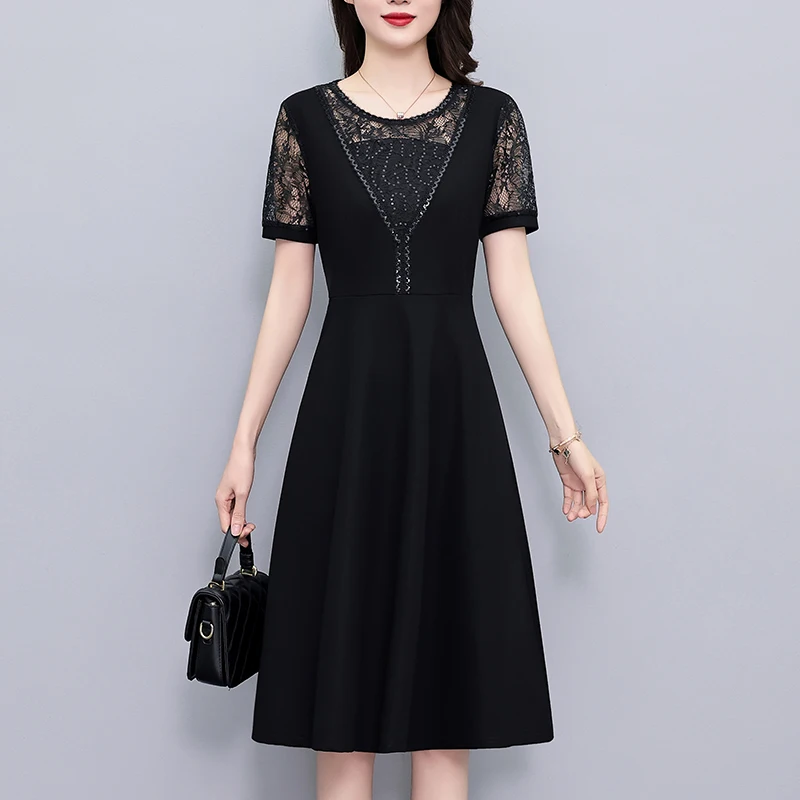 

Элегантное черное платье с запахом на талии, женская модная новинка весна-лето, легкое роскошное платье А-силуэта из смесового хлопка и полиэстера