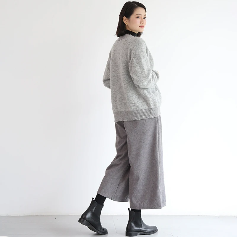 Women Elegant Woolen Wide Leg Skirts Pants Casual Loose Winter Autumn Straight Trousers Elastic High Waist Fat Leg Pants