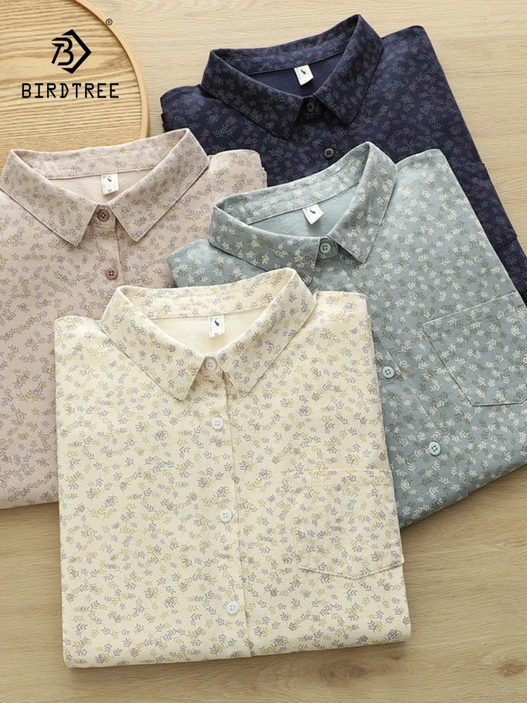 

Новинка 2025, осенняя хлопковая рубашка с длинным рукавом, женская рубашка с отложным воротником и принтом, универсальная шикарная свободная блузка Mori Girl Commute T59255CC