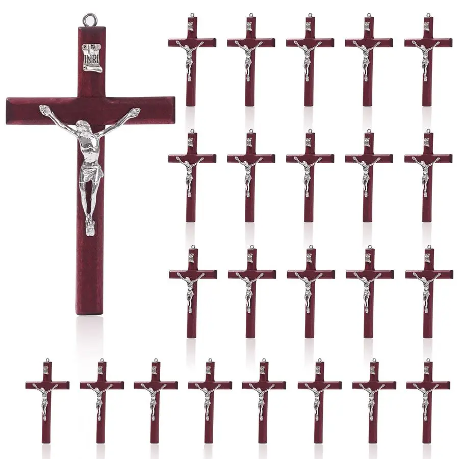 

24 Pieces Crucifix Wall Cross, 4.7 Inch Wooden Wall Hanging Cross Wall Decor Home Decor