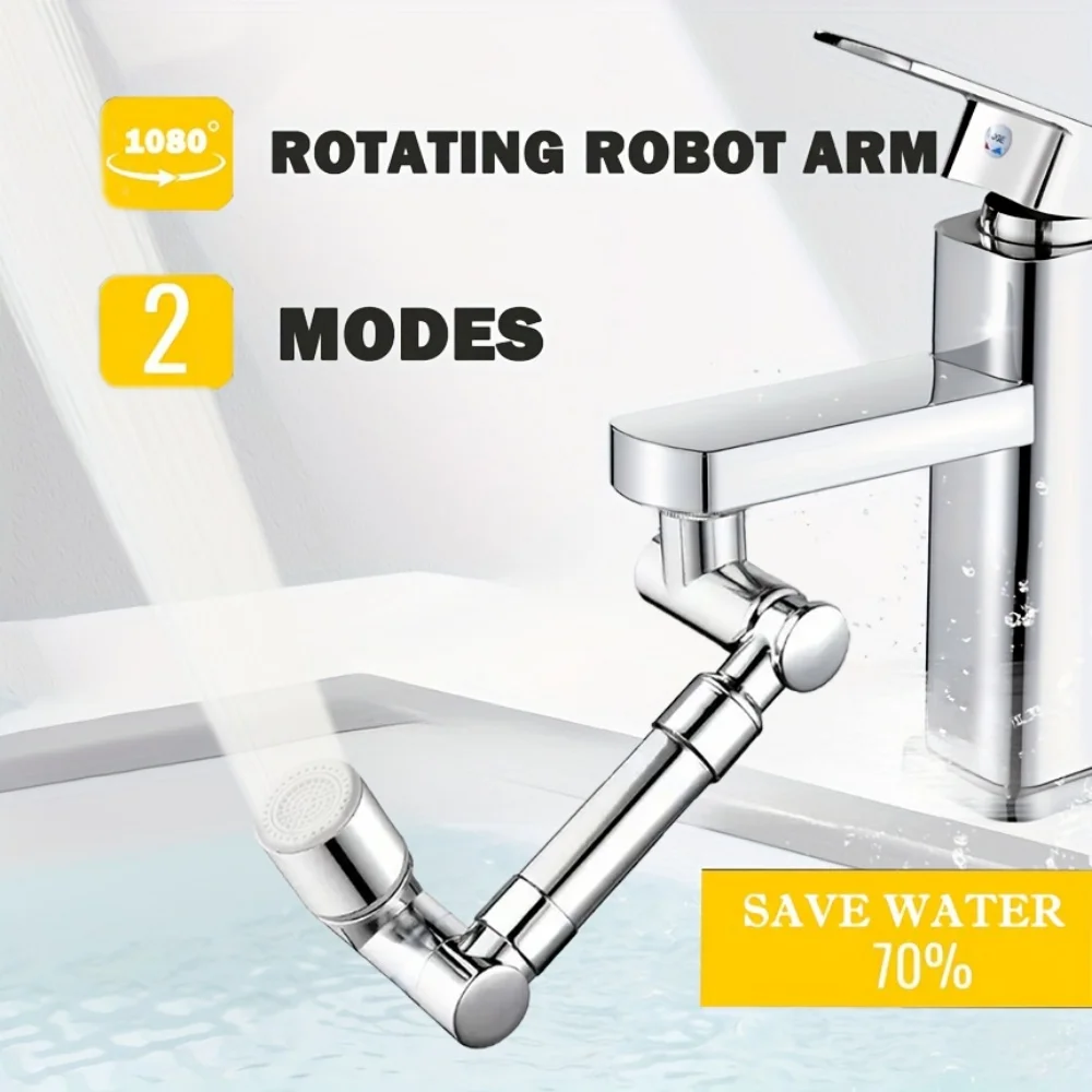 

1440 ° Bathroom Metal Scalable Mechanical Rotatable Splash Proof Faucet General Joint Kitchen Water Outlet Rotating Extender