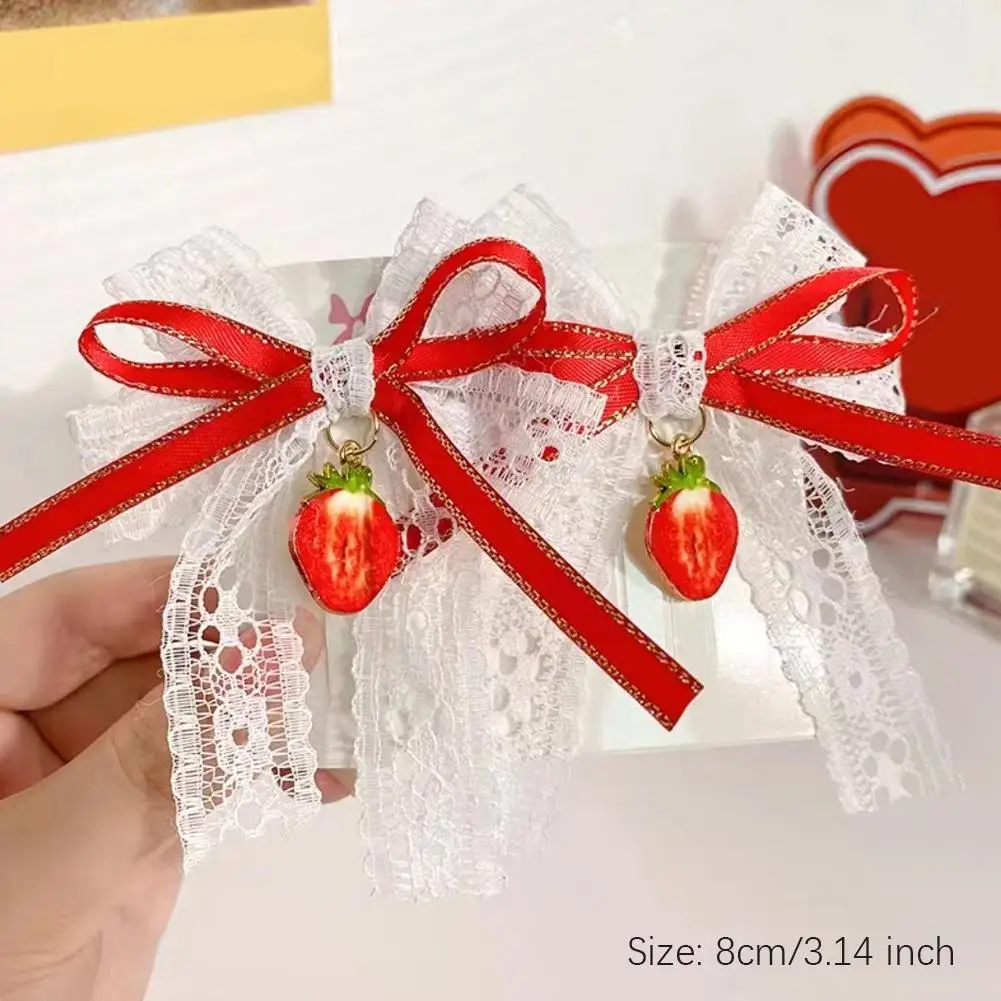 Strawberry Bow Hair Clip Sweet Bowknot Cute Korean Girls Female Hairpin Fashion Barrettes Lovely Headwear Hair Grip Bobby Pin