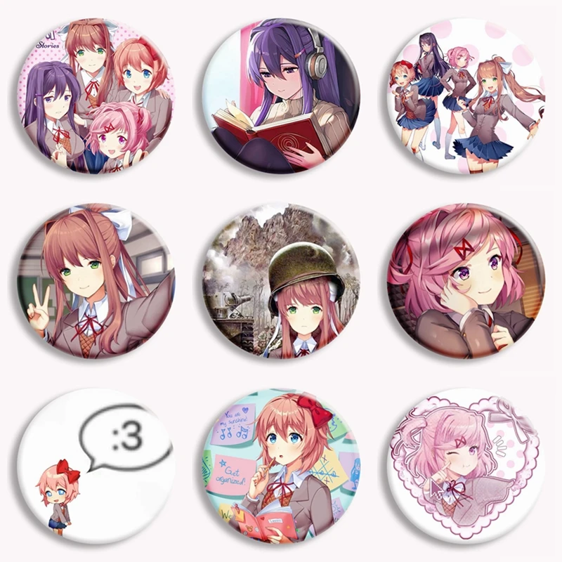 Doki Doki Literature Club! Anime Soft Button Pin Natsuki Sayori Monika Cartoon Brooch Badge Bag Decor Accessories Fans Collect