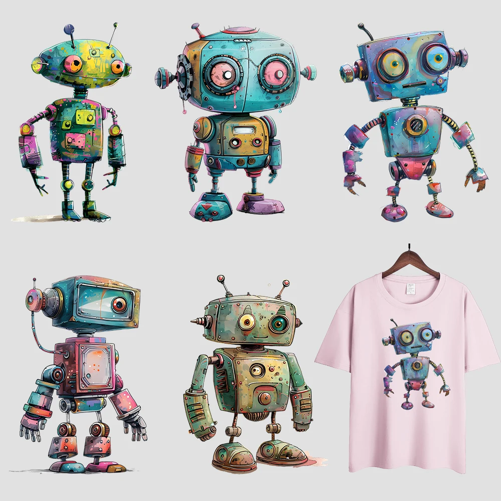 25cm Creative Colorful Robot Iron On Heat Transfer Stickers For Ironing Transfers For Clothing Diy Clothes Appliques