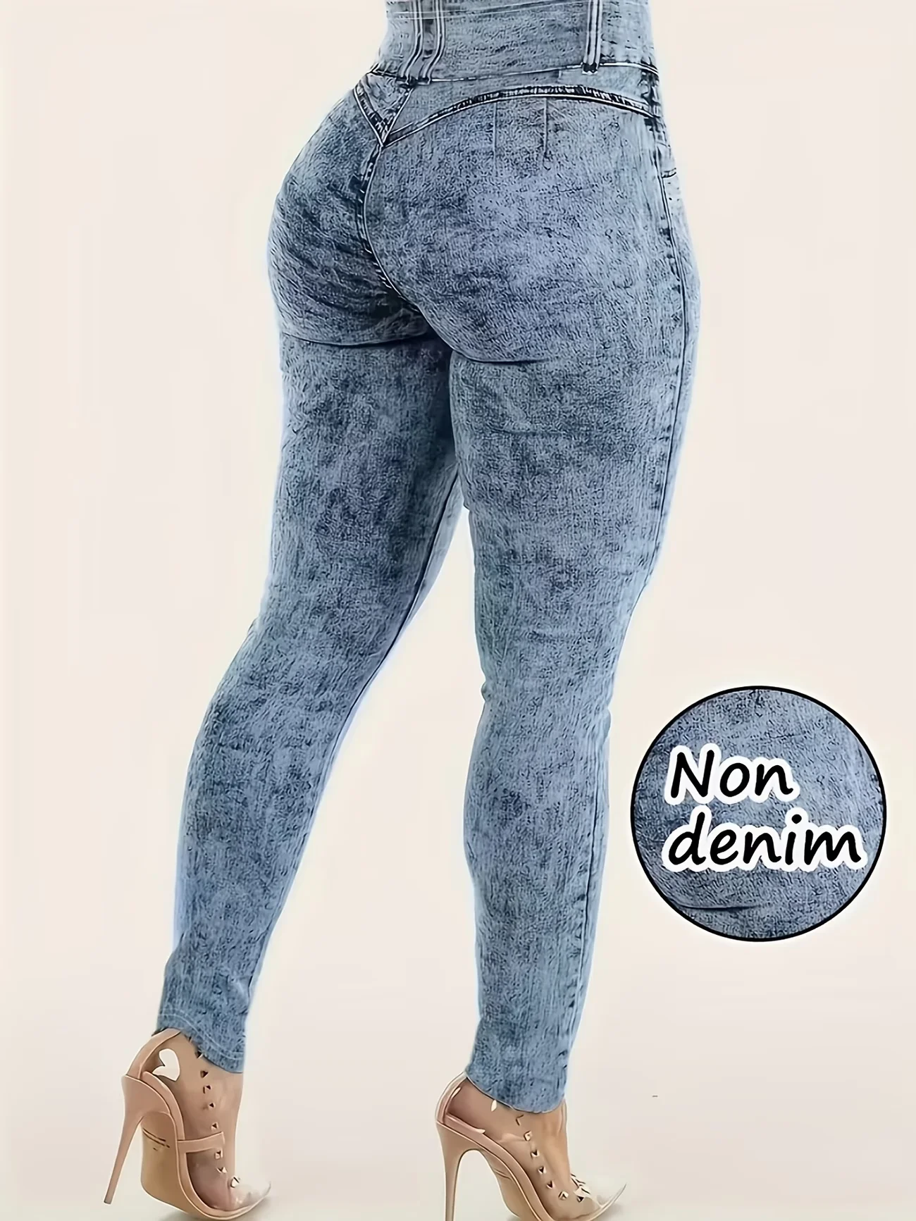 Bedruckte Damenleggings, kein Denim-Stoff, Design mit Scheintaschen und Knöpfen, hochelastische, modische, schmal geschnittene, lässige Skinny-Hose – Detail 3