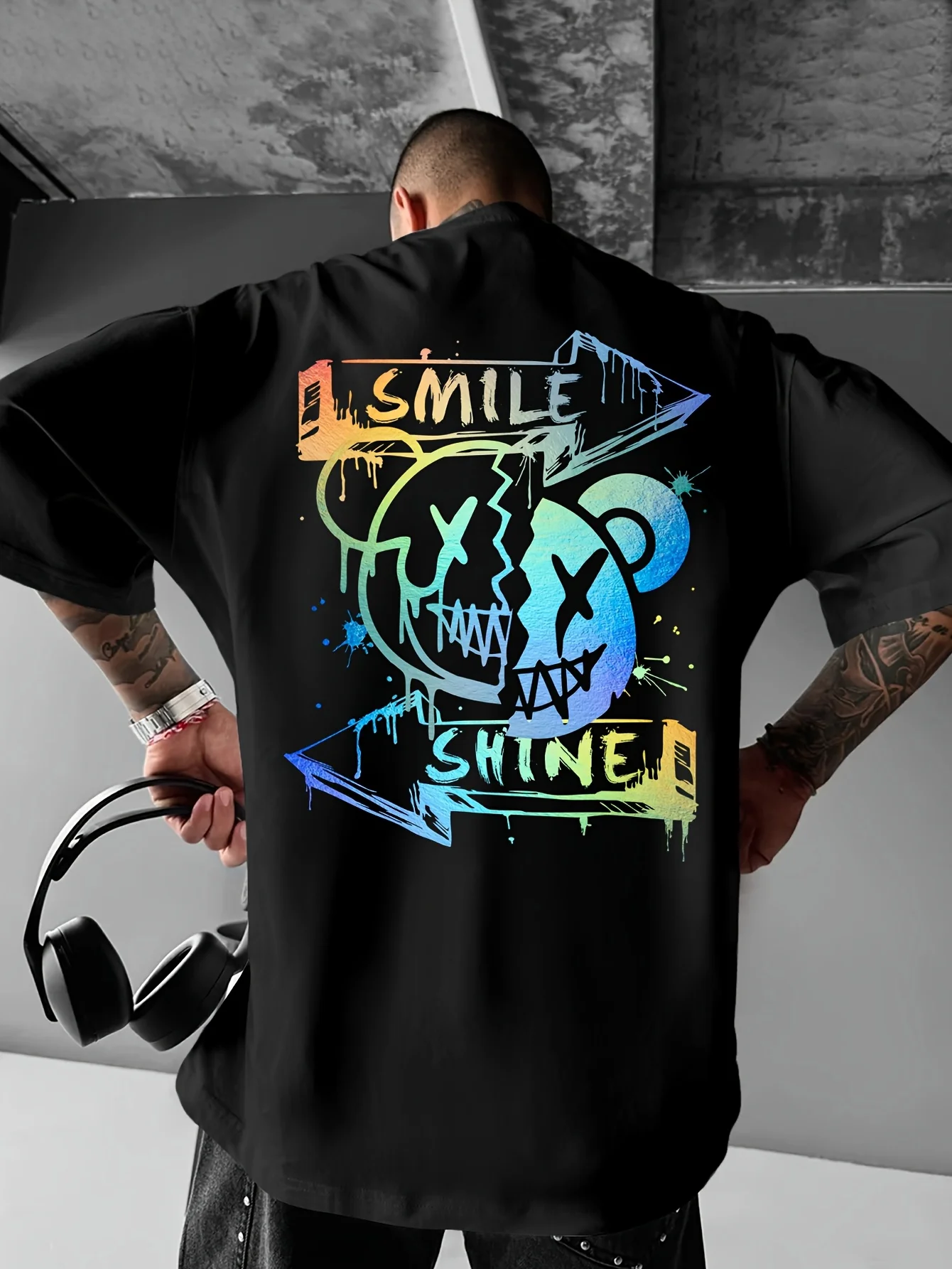 Smile Shine Broken Bear Grafik-Print 100% Baumwolle Herren T-Shirt für Sommer Streetwear Ideal für Edgy Casual Outfits – Detail 4