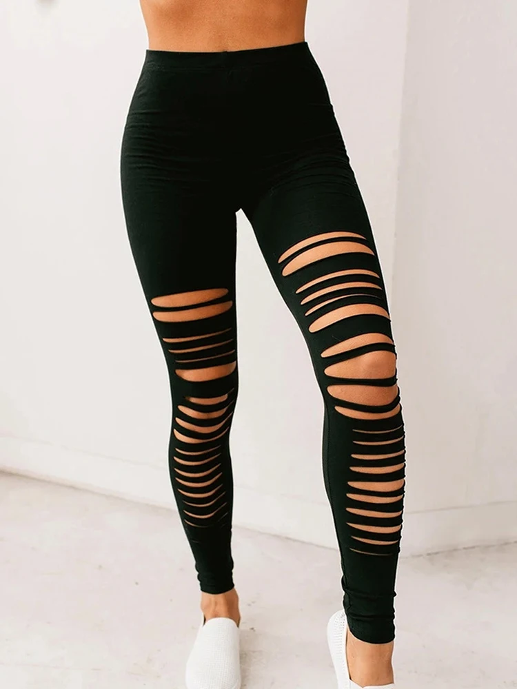 Hollow Out Yoga Pants Women Sexy Leggings High Waist Black Streetwear Leggins Club Jeggings Elastic Mujer