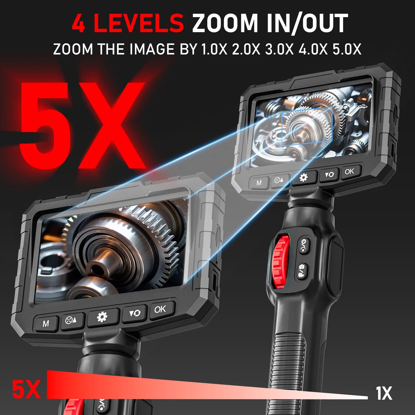 Periscopio con articolazione bidirezionale Telecamera endoscopio orientabile HD 1080P da 6,2 mm con monitor LCD da 4,3 pollici per telecamera con foro motore a parete