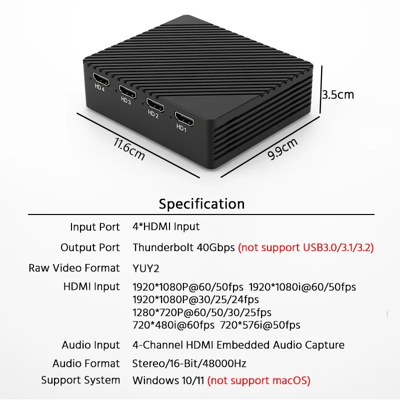 실시간 스트리밍 미디어 게임 녹화 박스, 라이브 방송 워크스테이션, 비디오 캡처 카드, 4 채널 HDMI 호환, 1080P, 60fps