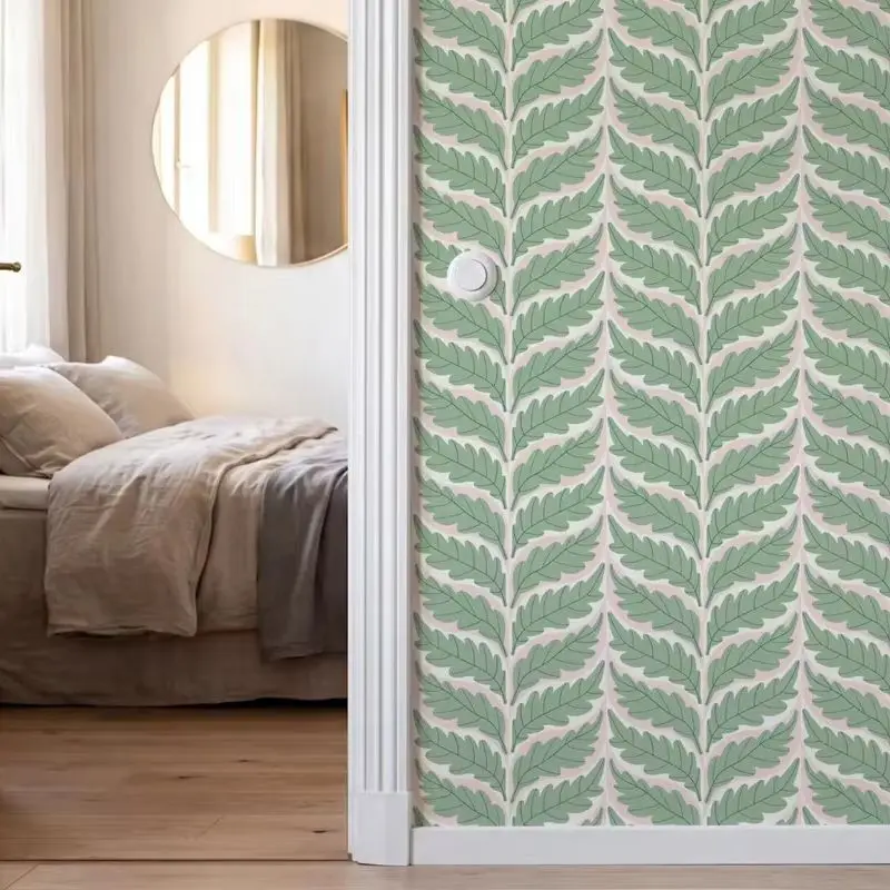 Elegant Green Leaf Design Wallpaper Peel and Stick,Summer Botanic Foliage Wall Mural For Home Decor,Self-adhesive Or Traditional