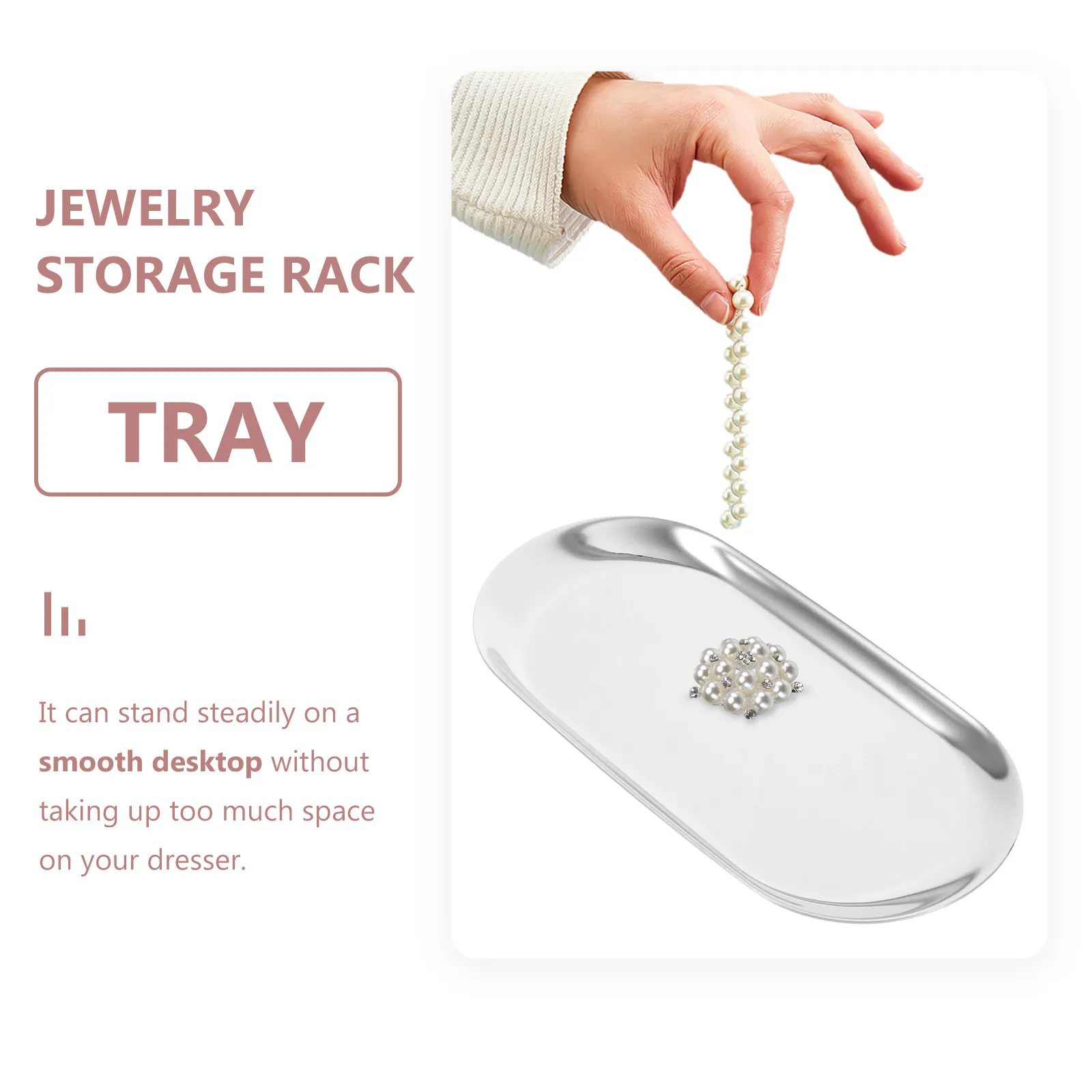 

2Pcs Stainless Steel Tray Elegant Oval Jewelry Dish for Desktop Storage Holder Multifunctional Accessories Organizer Trinket