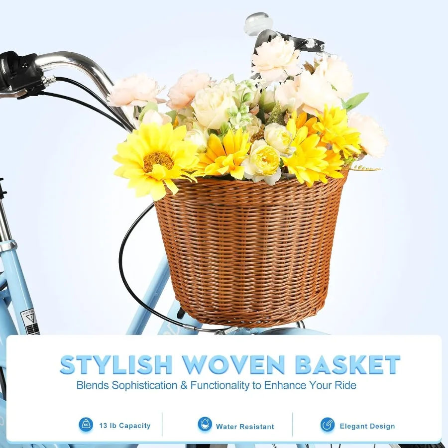 Vélo de plage pliant de 26 pouces pour femme avec système d'engrenage à 7 vitesses, comprend un panier de rangement et un support arrière, idéal pour les commandes urbaines