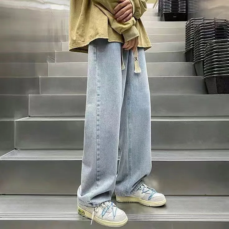 

Loose Straight Leg Men's Jeans Casual Spring Autumn Versatile Wide Leg Pants Youthful Sle Comfortable Fit Classic Blue Denim