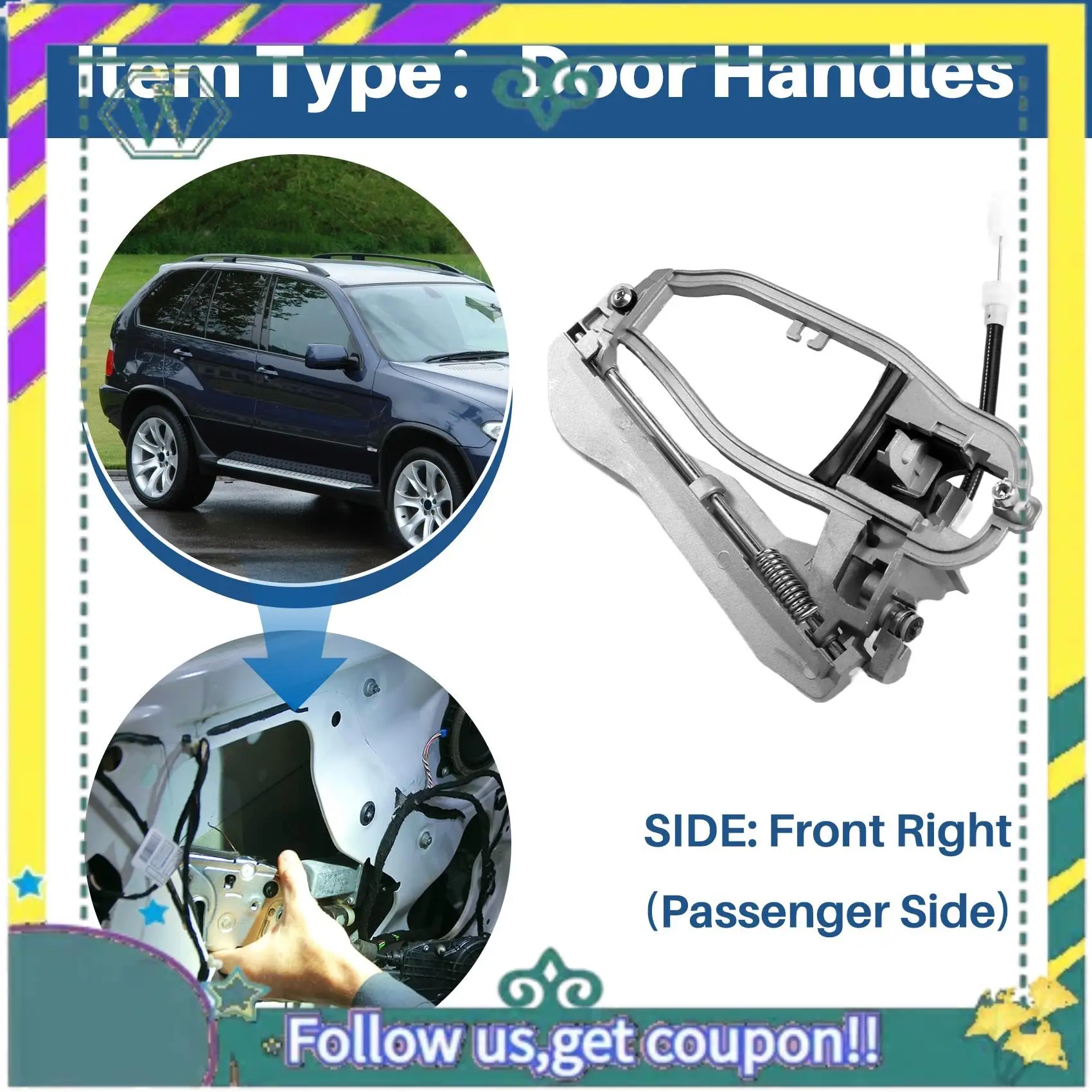 

Upgraded Front Right Passenger Side Mechanism 51218243618 Exterior Door Handle Forbmw X5 E53 51218243616