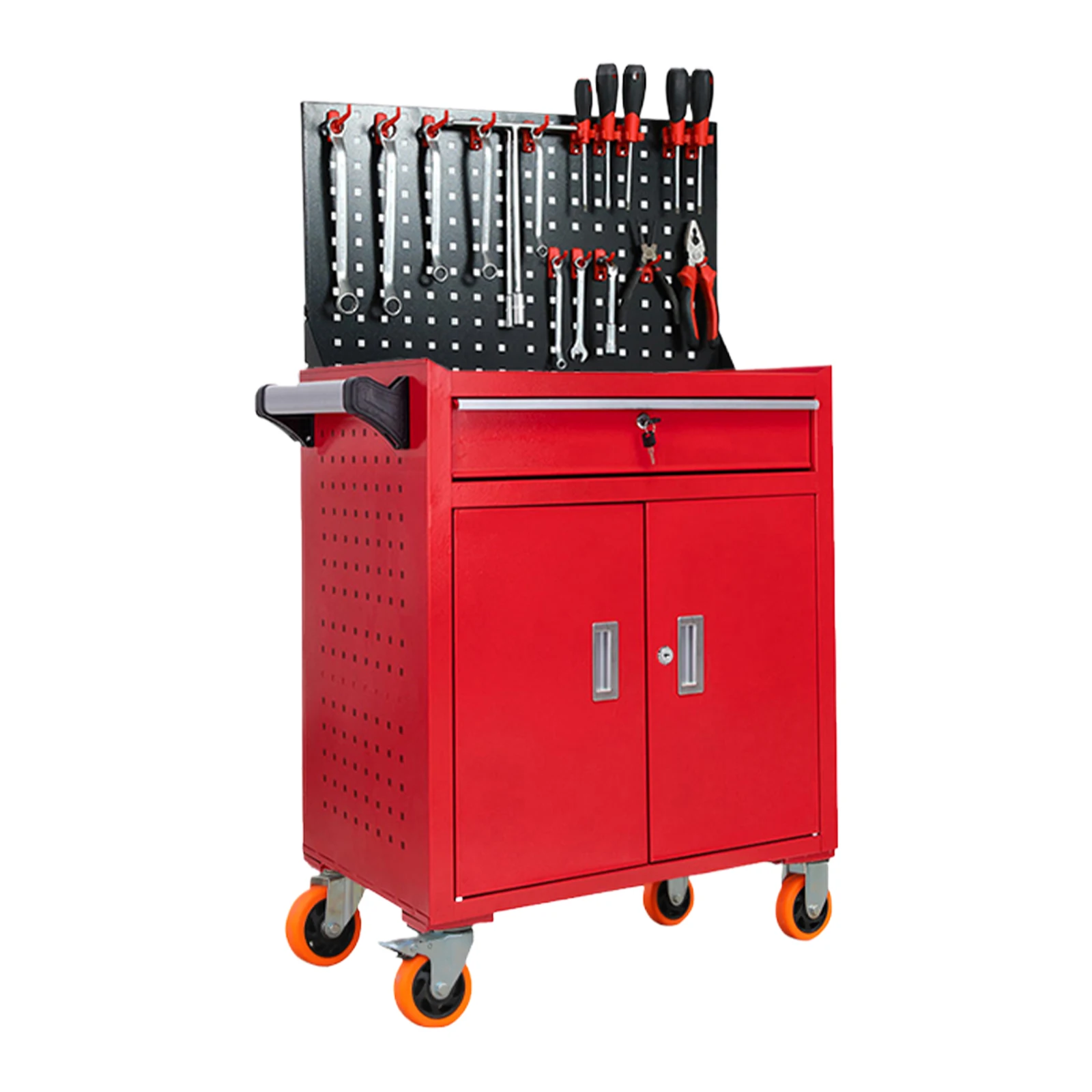 Rolling Tool Chest with Back Panel Rolling Tool Chest with Drawer Mobile Tool Storage Organizer with for Warehouse Workshop