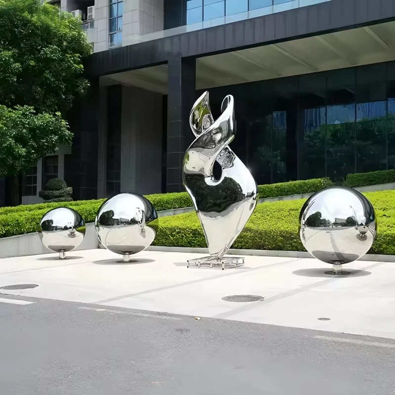 Stainless steel large sphere sculpture decoration, diameter 40cm to 120cm, mirror polished, suitable for outdoor gardens BB645SZ