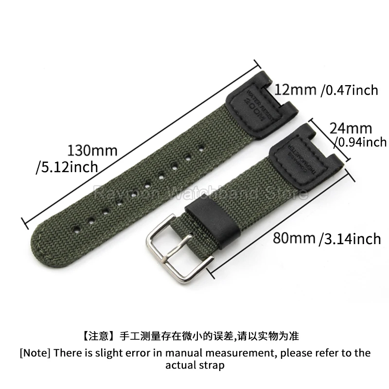 For Casio 12X24mm Nylon Bracelet SGW-100/200 GW-A1130/1100 Concave Interface Fitting Stainless Steel Needle Buckle Watch Strap