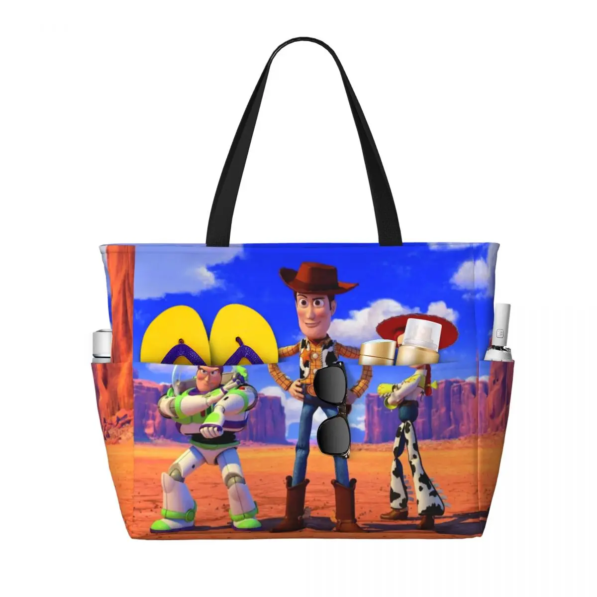 Custom Buzz Lightyear Woody Toy Story Beach Tote Bag for Women Extra Large Gym Carry On Travel Shopping Bags