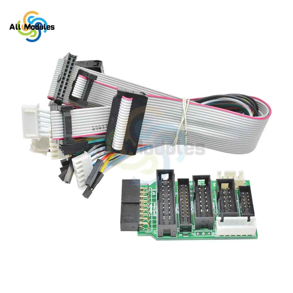 Emulator V8 JTAG Adapter Converter with 8PCS 4 Pin 6 Pin 10 Pin 20 Pin Grey Flat Ribbon Data Cable Dupont Wire