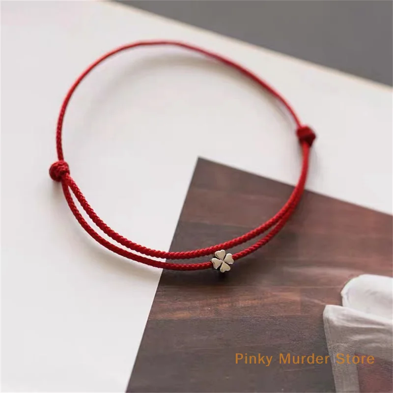 1 Piece Clover Mini Rope Bracelet Small Auspicious Red Rope Lucky Bracelet Simple Braided Rope Bracelet