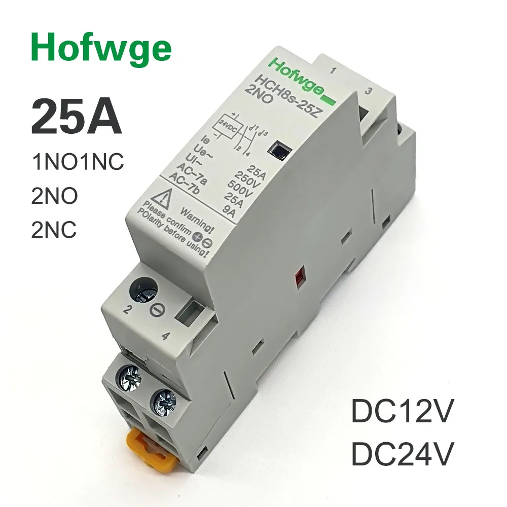 HCH8s-25A 2P DC Contactor DC24V coil DC12V  220V 50/60Hz 2NO 1NO1NC Automatic Householdr Contactor Din Rail Type