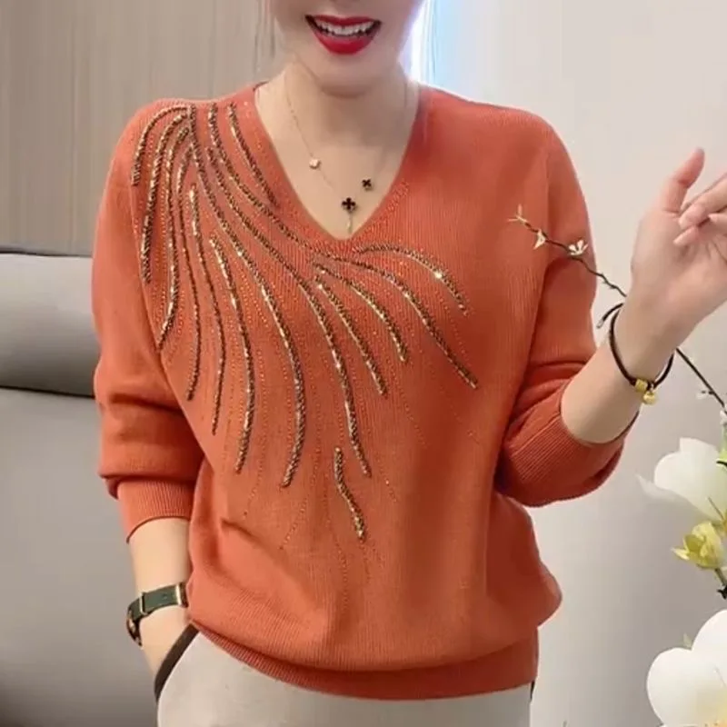 

Beading Sweater Woman 2025 Spring Autumn Korean Fashion Pullover Femme Womens Clothing Long Sleeve Top Sweaters