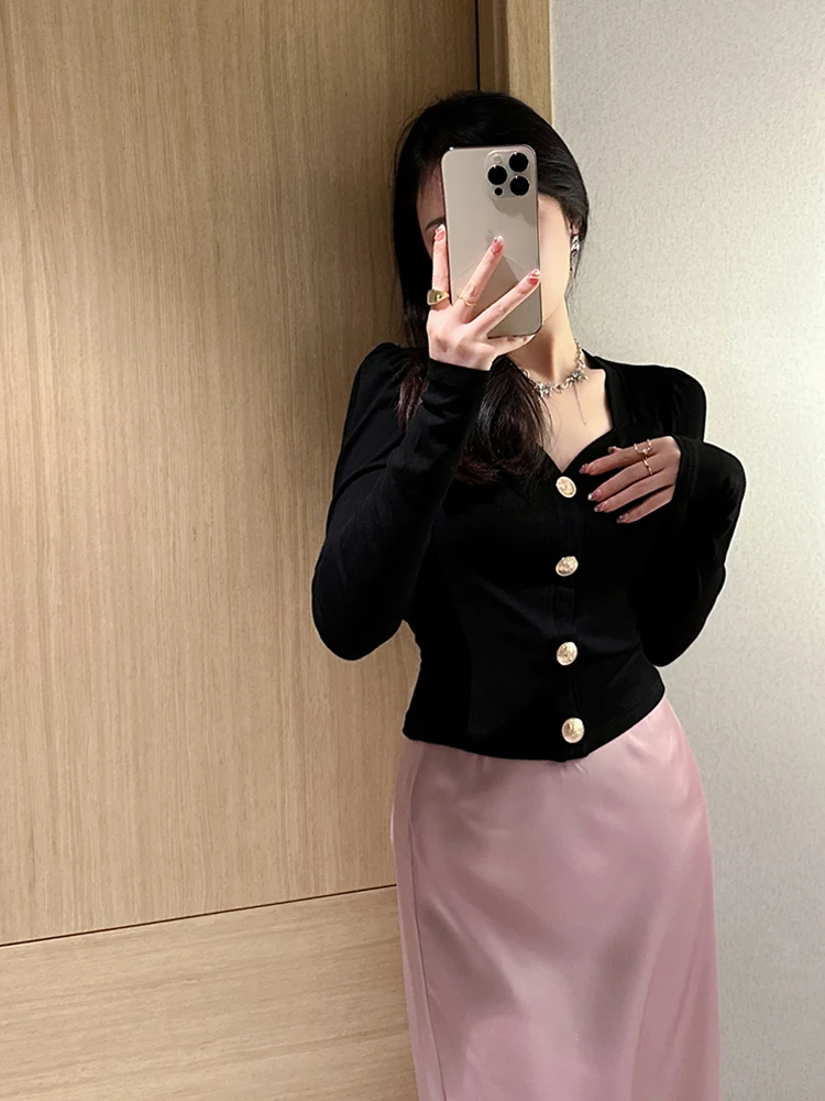 

Женская футболка с V-образным вырезом и длинными рукавами, с эффектом утяжки, повседневная, весна-осень, из смесового хлопка