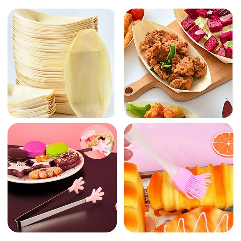 【Flash-Deal!】1Set Food Bowls, 12 Cm/4 Inch Wooden Bowls Made Of Pine Wood With Tweezers And Brush, Disposable Tableware