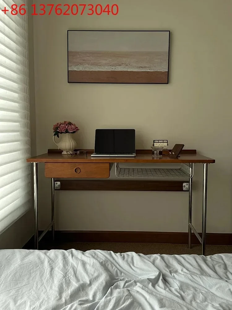 

Japanese-style medieval log desk dresser integrated bedroom solid wood stainless steel rectangular table
