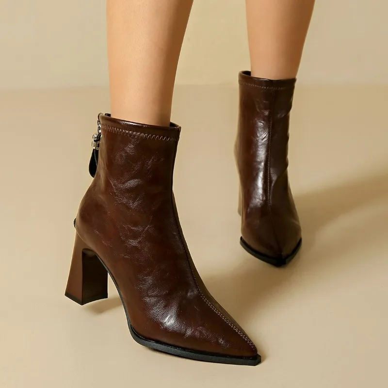 Ladies High Heels Slim Ankle Boot Women Autumn Winter Fashion Pointed Toe Stripper Party Modern Short Botas Para Mujer Plus Size
